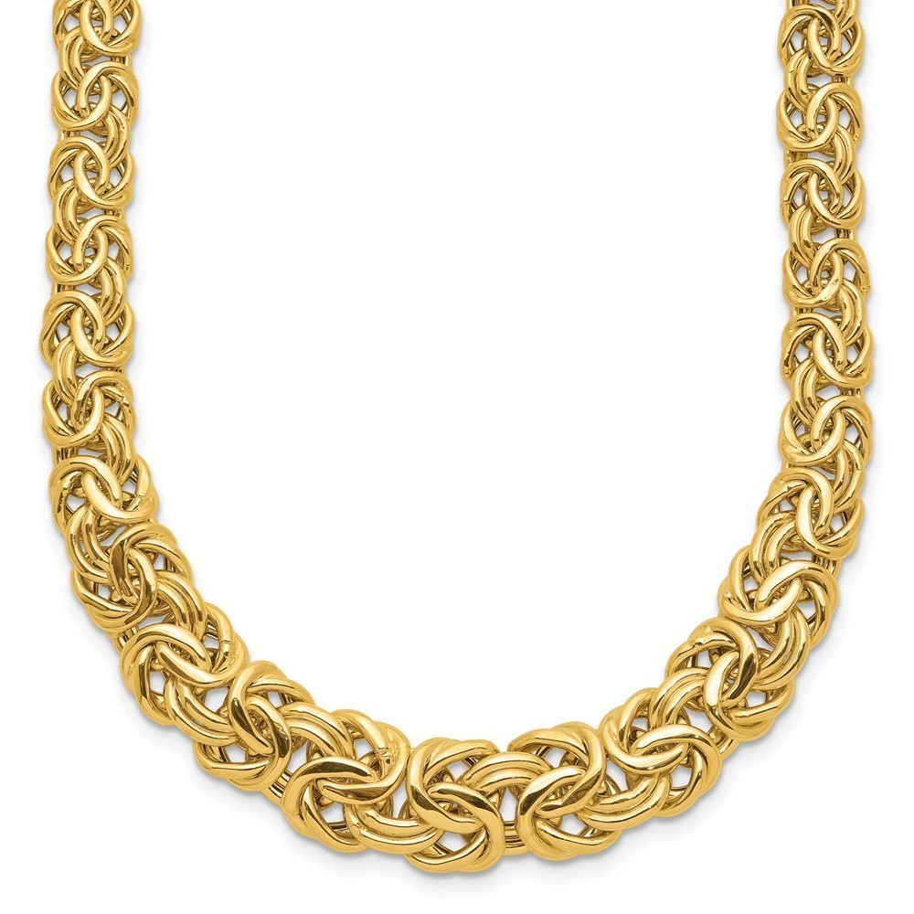 14k Yellow Gold Fancy Graduated 7-12mm Flat Byzantine Necklace